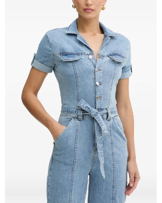 Guess Jumpsuit Met Knoopsluiting En Ceintuur in het Blue