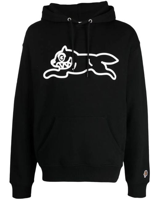 ICECREAM Black Running Dog Rib-Trimmed Hoodie for men