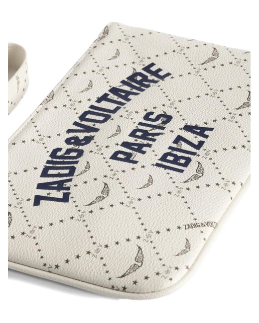 Zadig & Voltaire White Logo-Print Zip Clutch Bag