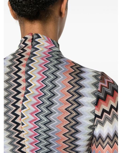 Vestido asimétrico tejido en zigzag Missoni de color Gray