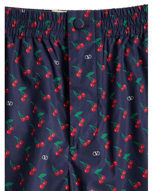 Valentino Garavani Blue Cherry-Print Shorts for men