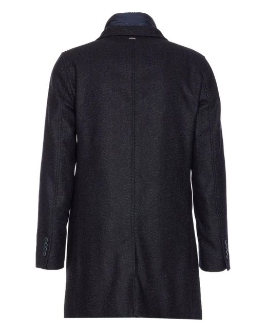 Herno Blue Herringbone Single-Breasted Coat for men