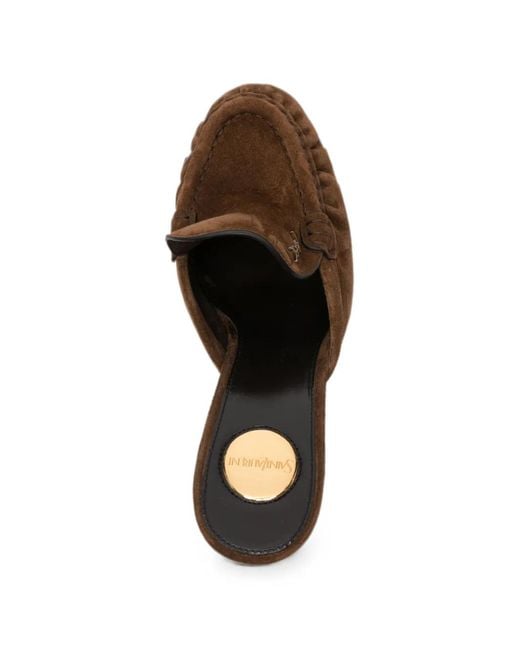Saint Laurent Brown Le Loafer Suede Heeled Mules