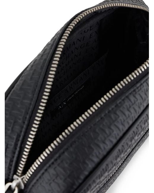 ARMANI EXCHANGE Black Monogram-Debossed Messenger Bag for men