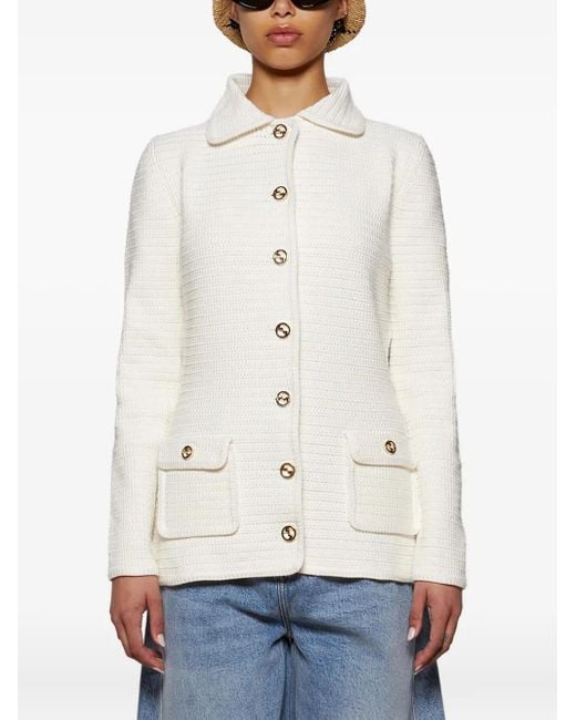Gucci White Crochet Button Cardigan
