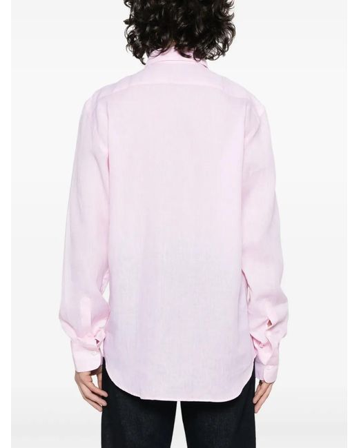 Canali Pink Spread-Collar Linen Shirt for men