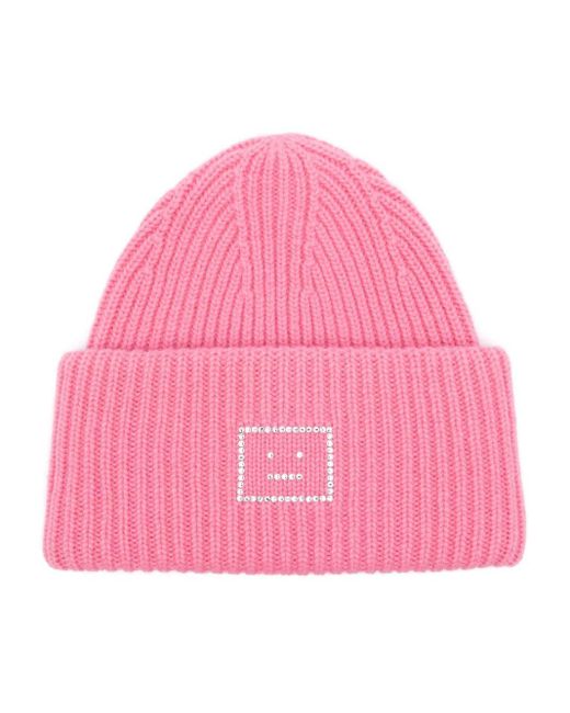Acne Pink Beanie mit Face-Applikation