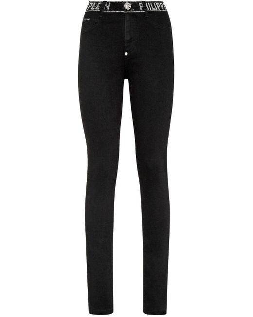 Philipp Plein Black Crystal-embellished High-waist Jeans