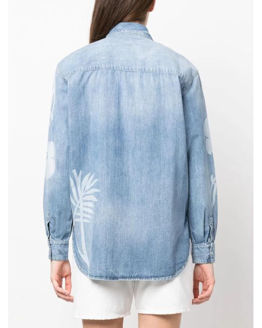 Pinko Blue Gufare Floral-Print Denim Shirt