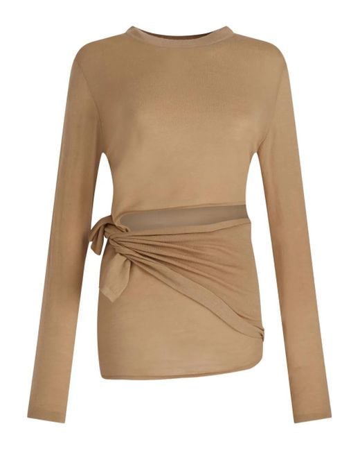 Loulou Natural Side-Tie Cotton-Cashmere Blend Top