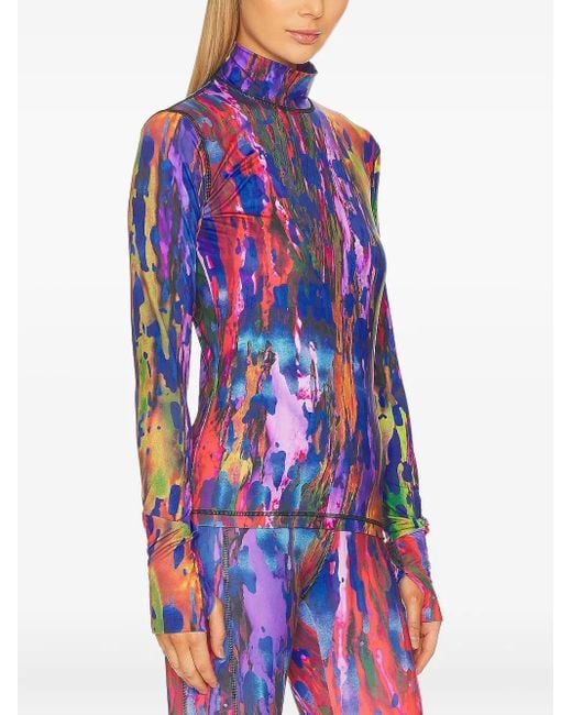 Aztech Mountain Blue Abstract-Print Mock-Neck Top