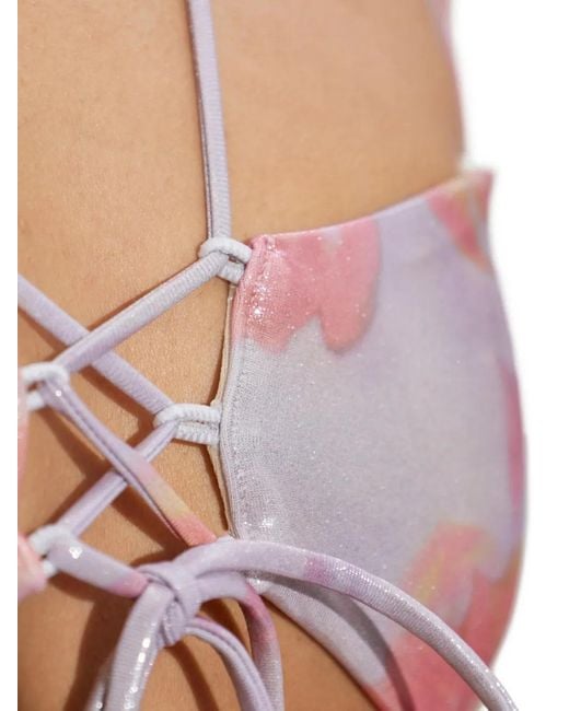 DIESEL Purple Nadine-Utlt Floral-Print Lace-Up Bikini Top