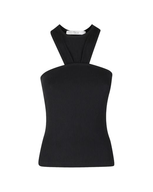Tela Black Ribbed-Knit Halterneck Top