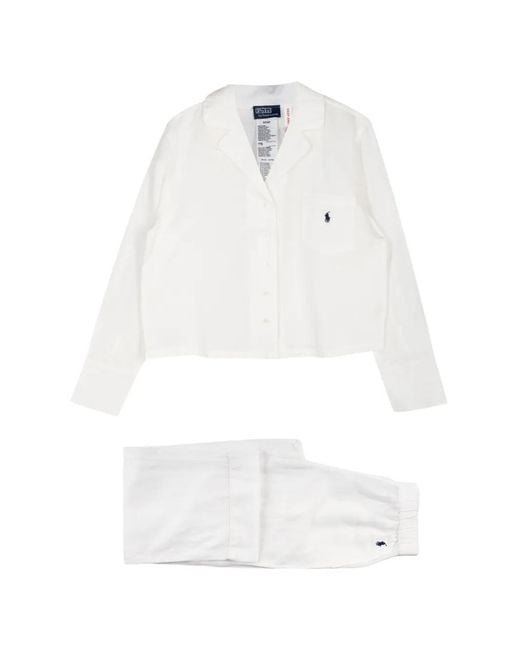 Polo Ralph Lauren White Long-Sleeve Pajama Set