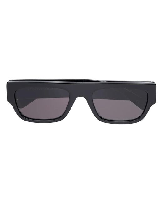 Stella McCartney Black Rhinestone Logo Rectangular-Frame Sunglasses