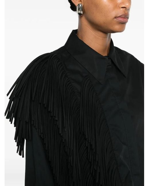 Erika Cavallini Semi Couture Black Fringe-Detail Shirt