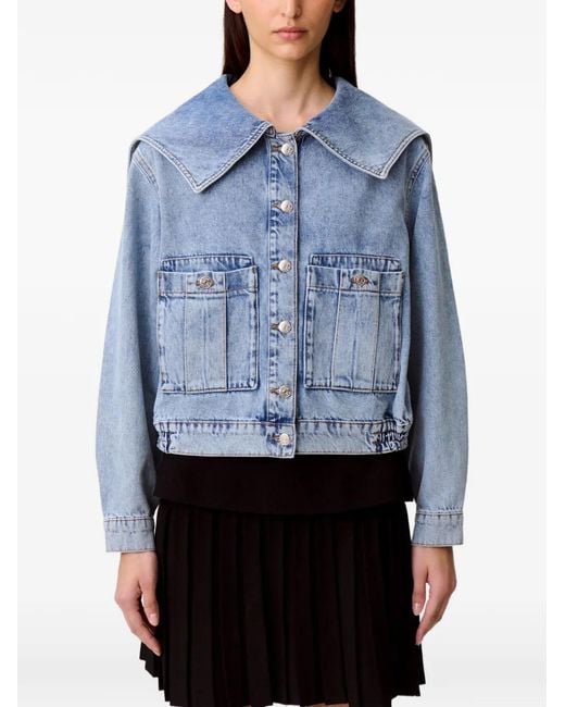 Claudie Pierlot Blue Flap-Pocket Collared Denim Jacket