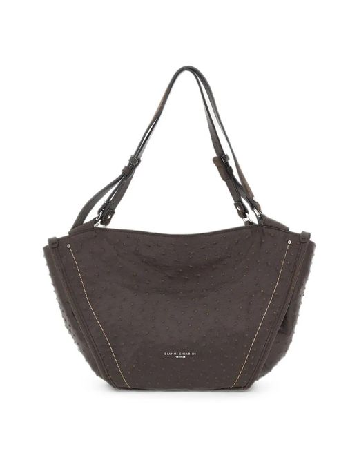 Gianni Chiarini Brown Bloom Ostrich-Effect Medium Shoulder Bag