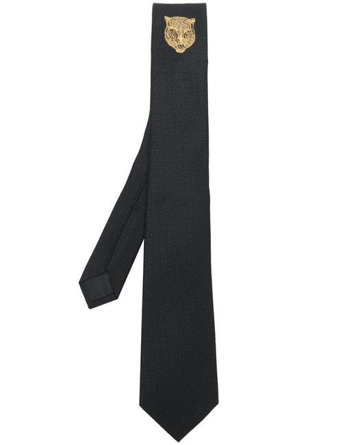 Gucci Black Tiger Head Embroidered Tie for men
