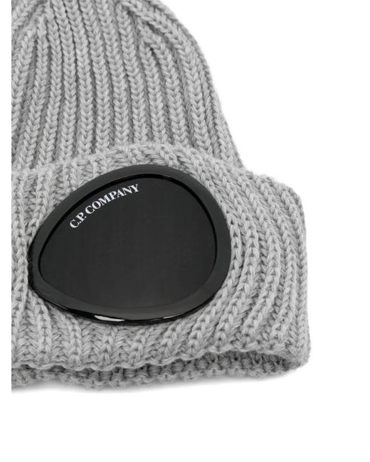 C P Company Gray Goggle-Detail Wool Beanie Hat for men