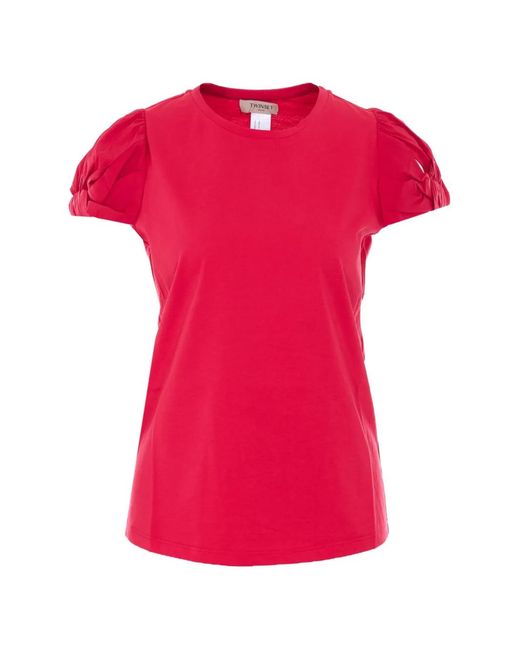Twinset Pink Puffed-Sleeve Embroidered-Logo T-Shirt
