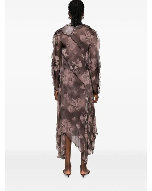 DIESEL Brown Floral-Print Ruffled Midi Dress