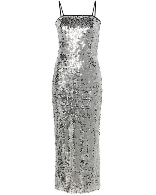 Maje Gray Sequined Column Midi Dress