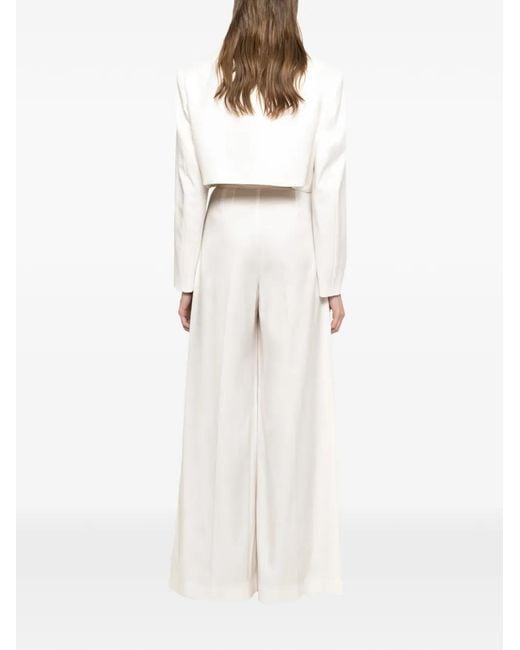Nissa White Floral-Detail Crop Blazer
