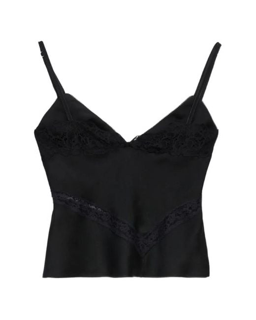 MSGM Black Lace V-Neck Tank Top