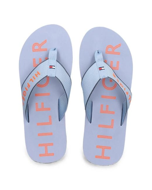 Tommy Hilfiger Blue Logo-Embroidery Flip-Flops for men