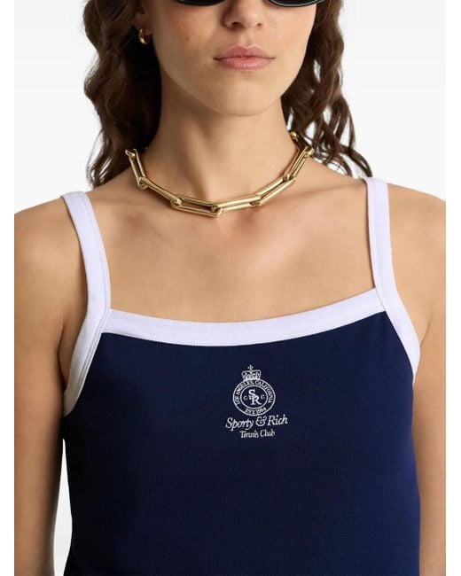 Sporty & Rich Blue Contrast-Binding Ribbed Top