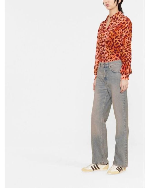Stella McCartney Orange Leopard-Print Silk Shirt