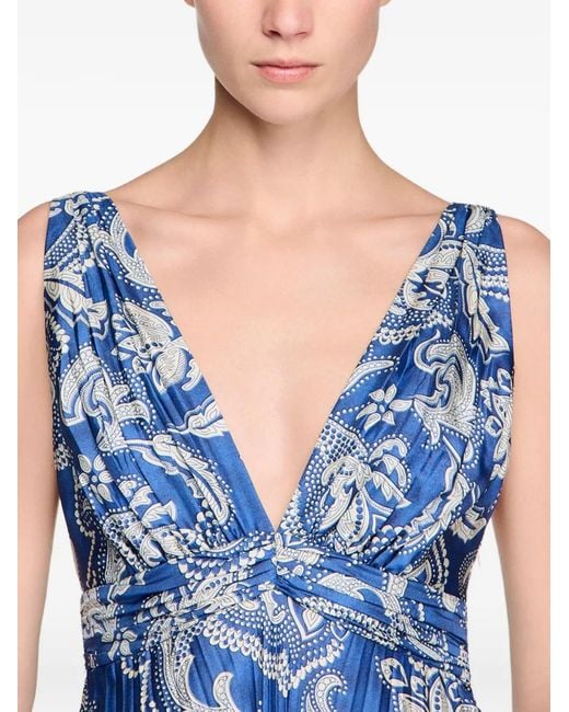 Sandro Blue Floral-Print Maxi Dress
