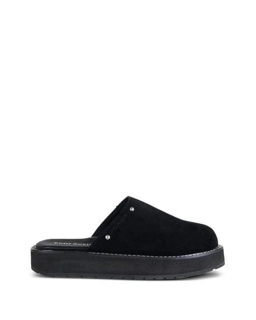 EMU Black Suede Platform Mules