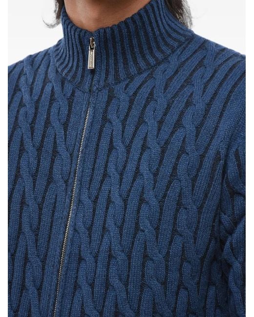 Moorer Blue Cable-Knit Zip-Up Sweater for men