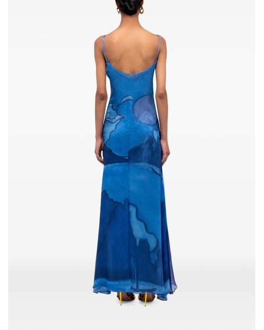 Donde Esteban Blue Es Vedra Side-Slit Silk Maxi Dress