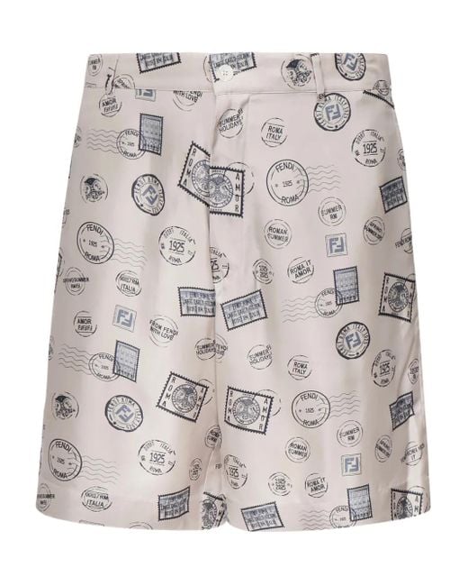 メンズ Fendi プリント シルクショートパンツ Gray