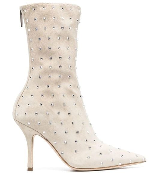 Paris Texas White Rhinestone-Embellished Suede Boots