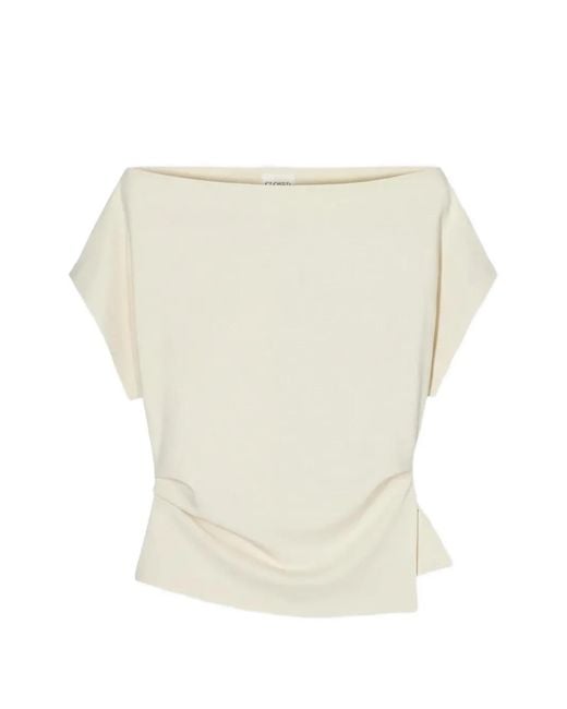 Closed White Draped Boat-Neck Blouse