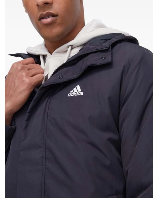 Adidas Blue Three-Stripe Hooded Jacket for men
