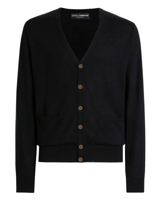 Dolce & Gabbana Black V-Neck Buttoned Cardigan for men