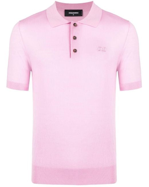 DSquared² Pink Logo-embroidered Virgin Wool Polo Shirt for men