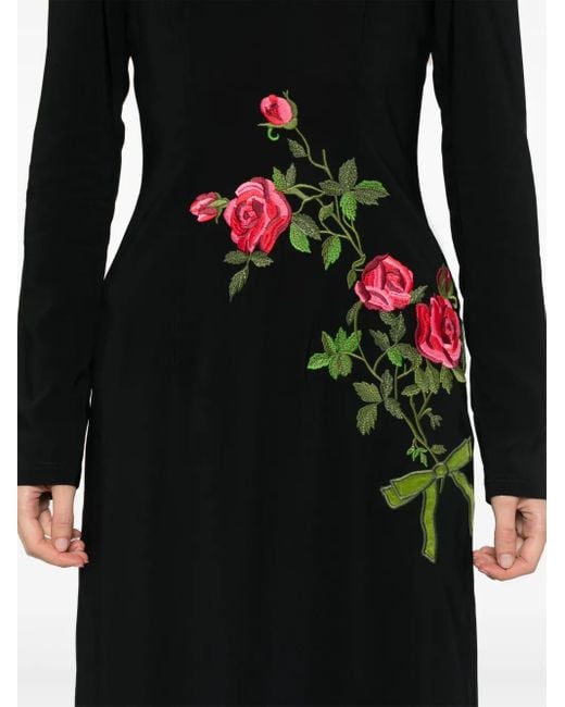 Vivetta Black Floral-Embroidered Midi Dress