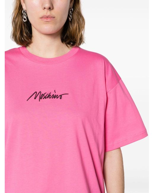 Moschino Pink Logo-embroidered Cotton T-shirt