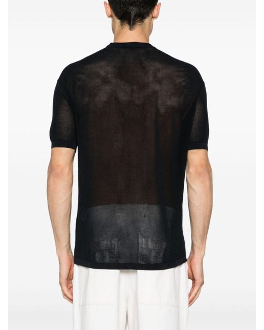 Emporio Armani Black Crew-neck Open-knit T-shirt for men