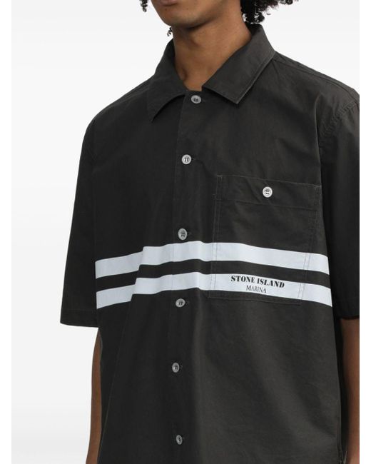 Stone Island Black Stripe-print Cotton Shirt for men