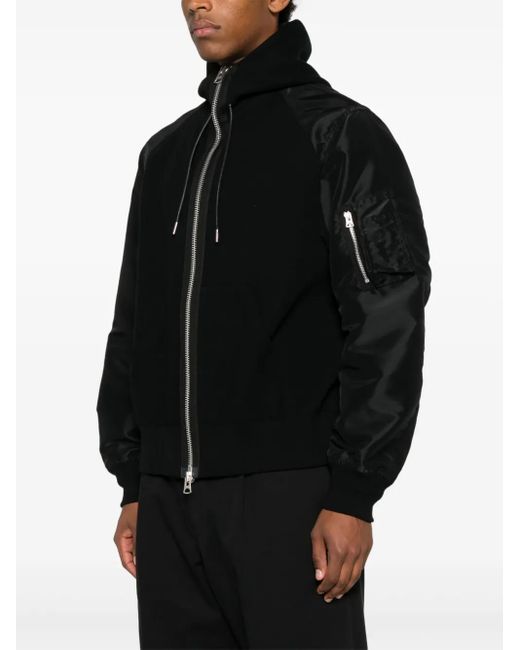 Sacai Black Hooded Bomber Jacket for men