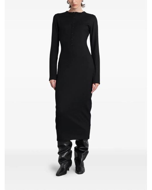 Entire studios Black Long-Sleeve Fitted Midi Dress
