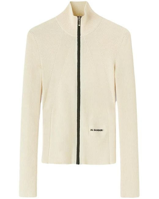Jil Sander Natural Logo-Embroidered Ribbed-Knit Cardigan
