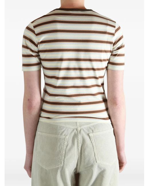 Auralee Brown Striped-Pattern T-Shirt